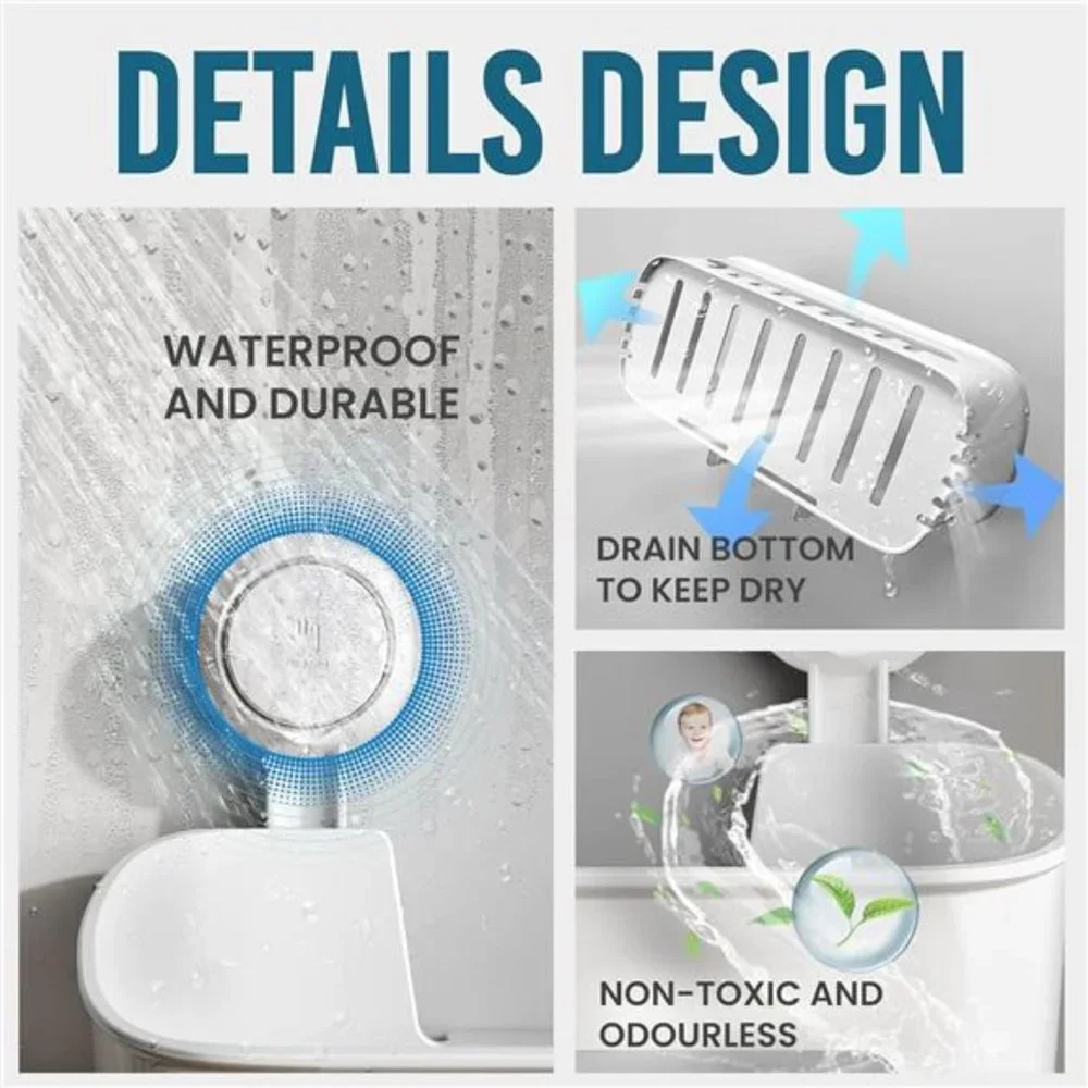 Suction Shower Caddy, Wall Mounted Bath Organizer Shelf, Plastic Shower Rack